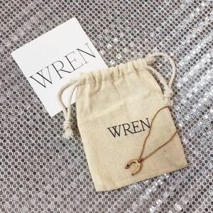 WREN Horseshoe Pendant Necklace 14k Gold plated MSRP 100.00 Tiny Sapphire Chip